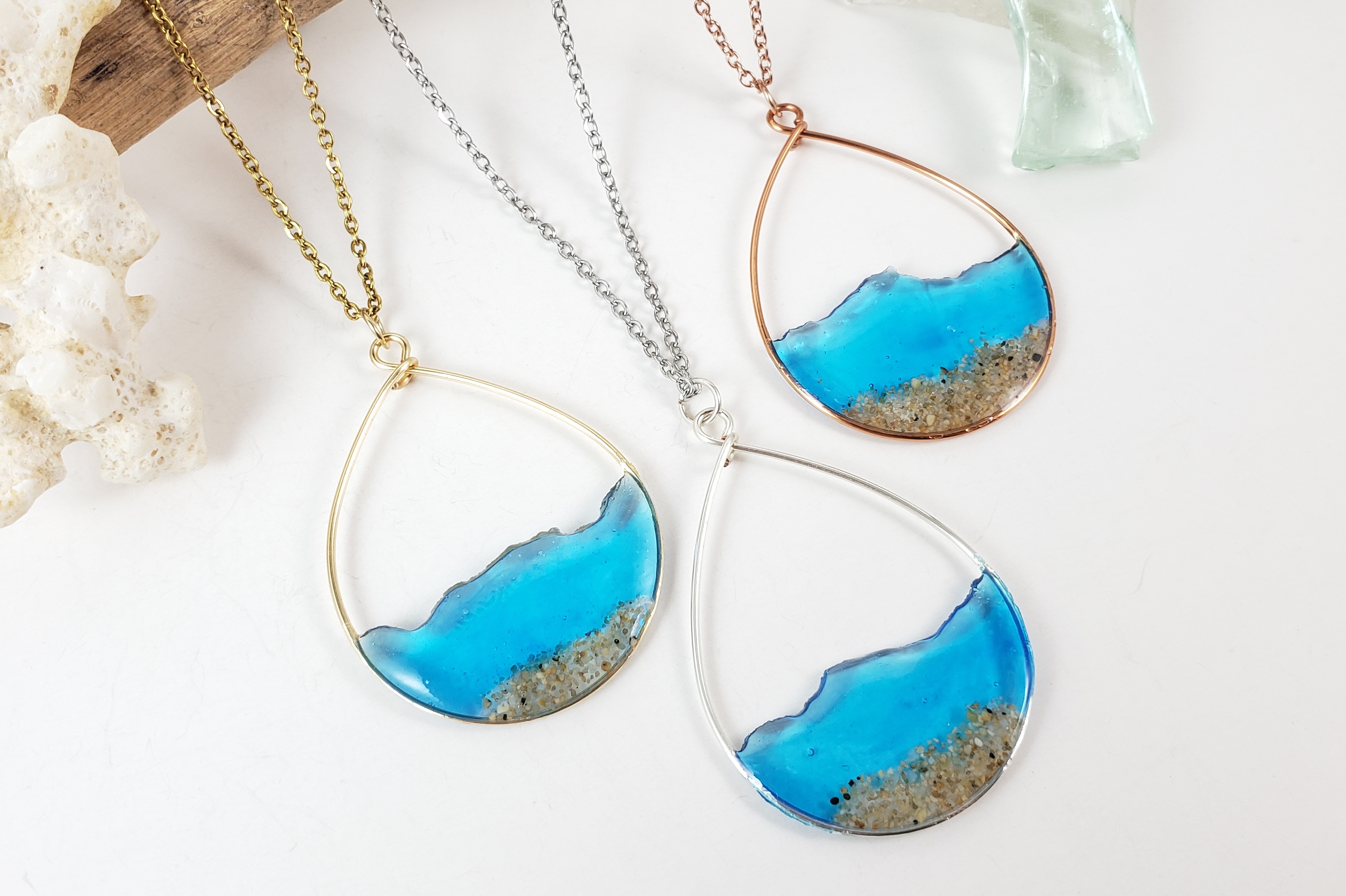 Sand and water teardrop earrings and necklace | skinny pig designs
