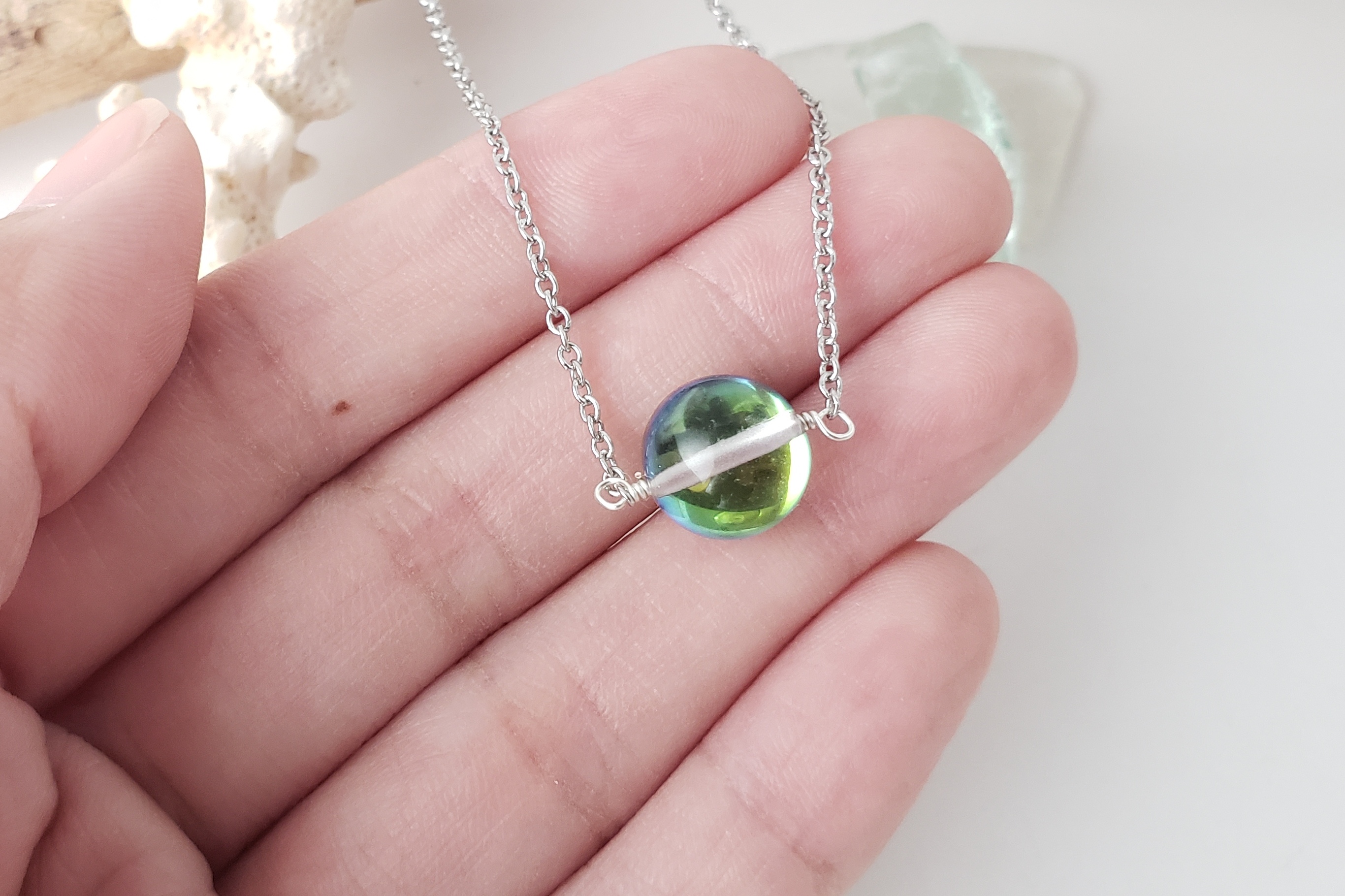Rainbow spectrolite crystal floating necklace skinny pig designs