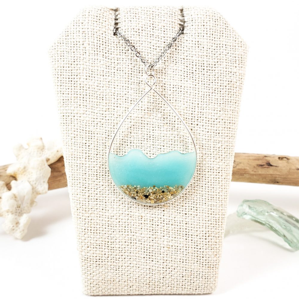 Aqua glow in the dark water and sand teardrop earrings and necklace ...