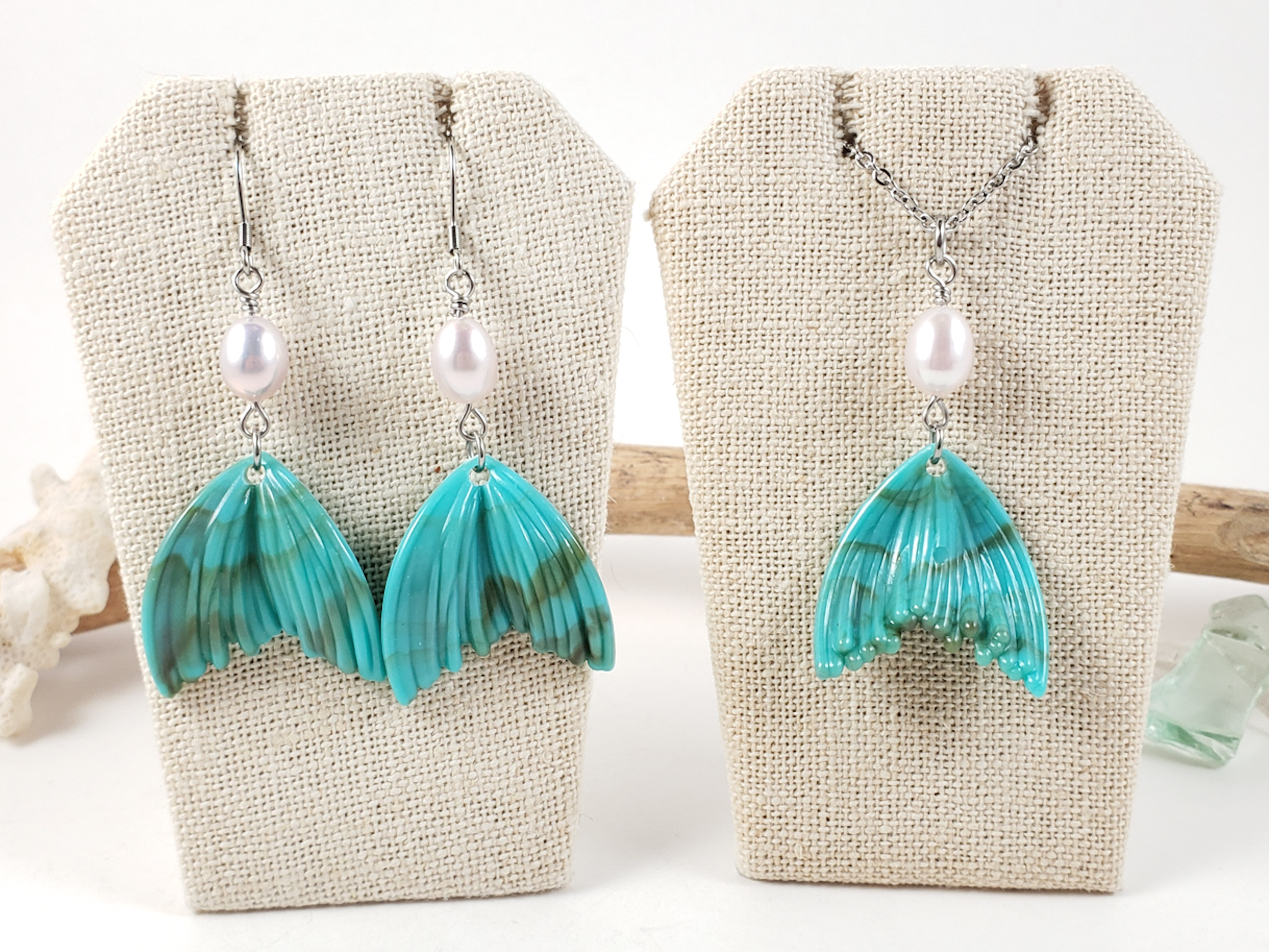 Mermaid Tail Stainless Steel Beaded Earrings - Ayame Designs