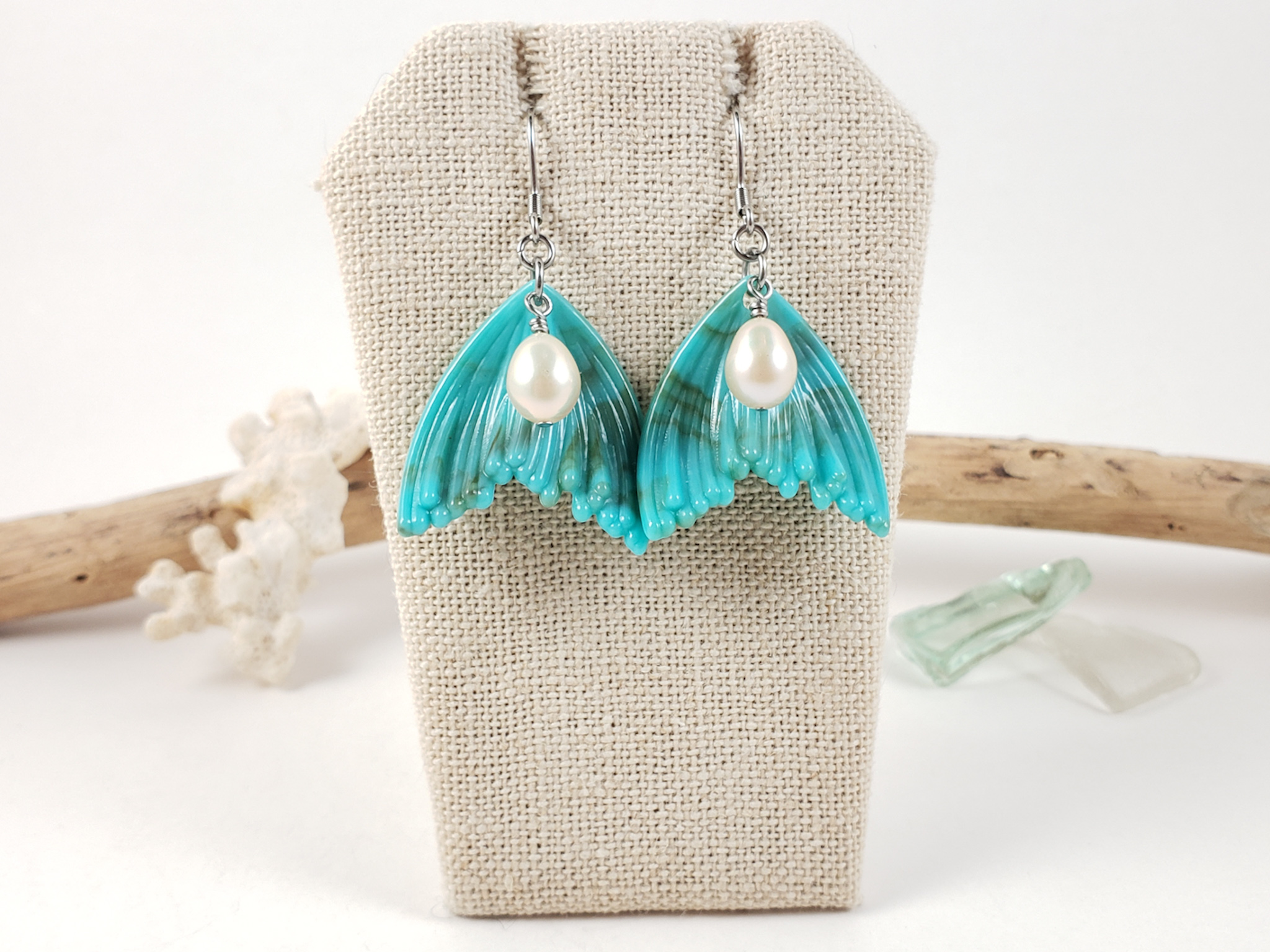 Mermaid Tail Stainless Steel Beaded Earrings - Ayame Designs